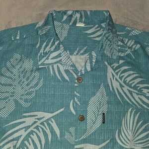Palmwave Hawaii Mens Size Medium Button-Down Aloha Shirt‎ Teal Blue